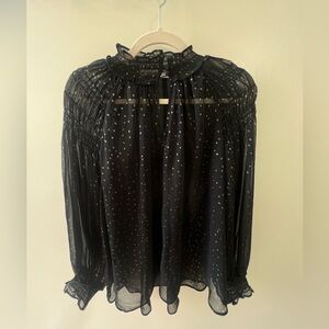 LOFT by Ann Taylor Sheer Metallic Black Gold Blouse